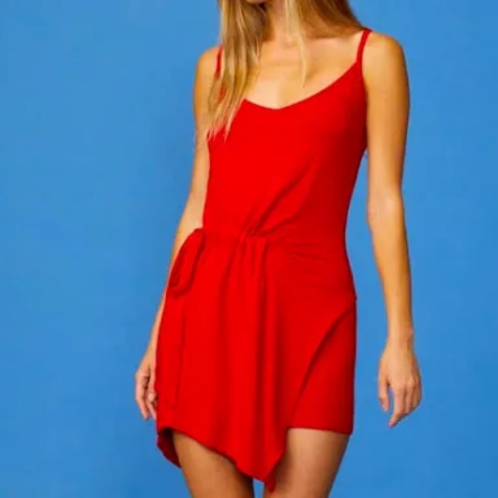 Monrow Supersoft Tied Cami Red Wrap Mini Dress XS